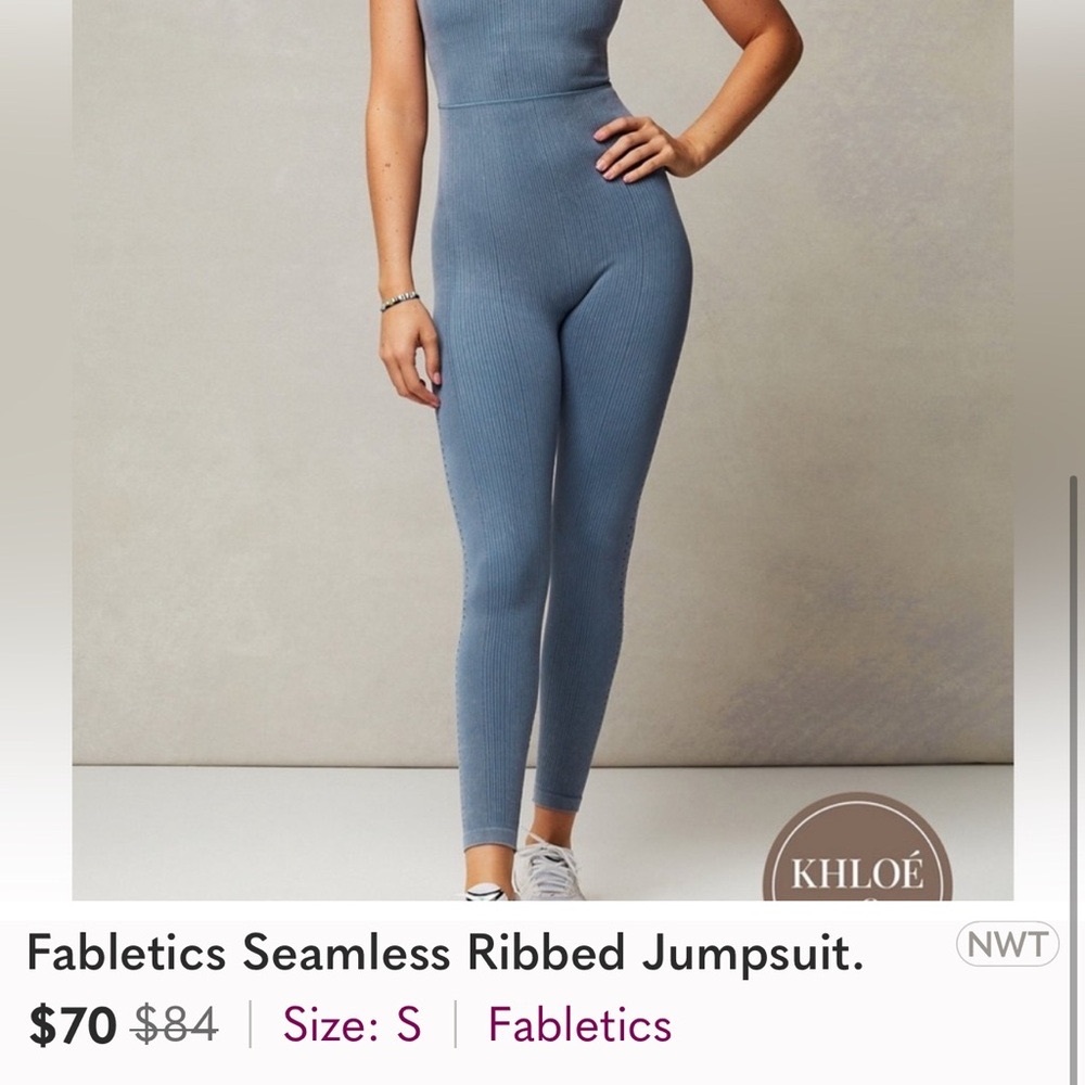 Fabletics bnwt Blue Ribbed Jumpsuit - Picture 2 of 4